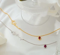 Personalised Name Necklace with Birthstone, Sideways Name Necklace, Gold Name Necklace, Necklace for Women