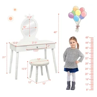 Kids Wooden Princess Makeup Table with Cushioned Stool