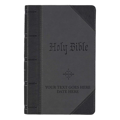 Personalized KJV Bible King James Version, Black and Gray Two-tone Faux Leather Custom Bible Cover with Thumb Index, Giant Print Bible
