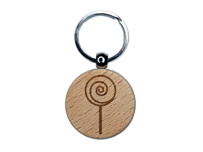 Yummy Lollipop Engraved Wood Round Keychain Tag Charm