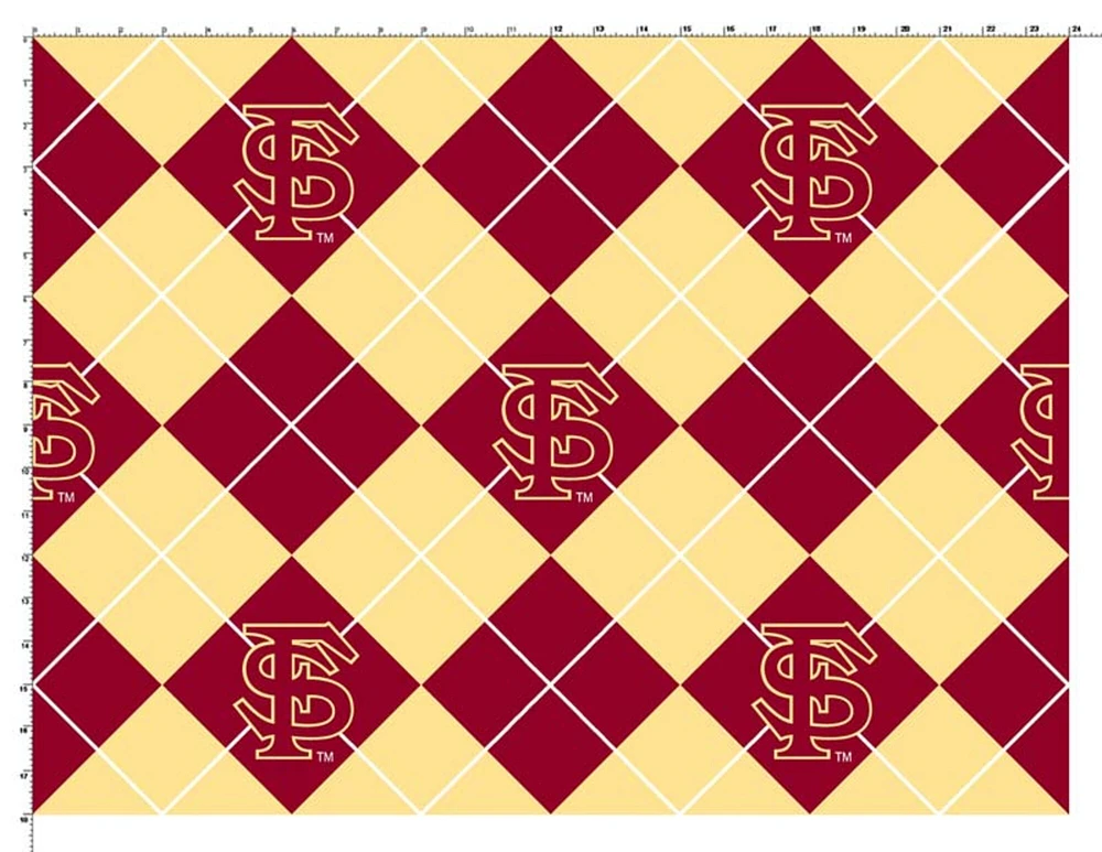 Sykel Enterprises-Florida State University Fleece Fabric-FSU Seminoles Argyle Fleece Blanket Fabric-Sold by the yard