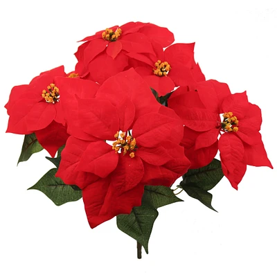 Red Velvet Poinsettia Bush: 20-Inch, 7 Blooms for Festive Holiday Decor