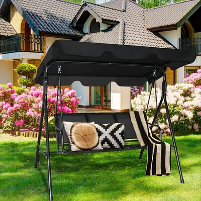 3 Person Patio Swing with Polyester Angle Adjustable Canopy
