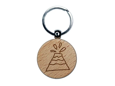 Volcano Doodle Engraved Wood Round Keychain Tag Charm