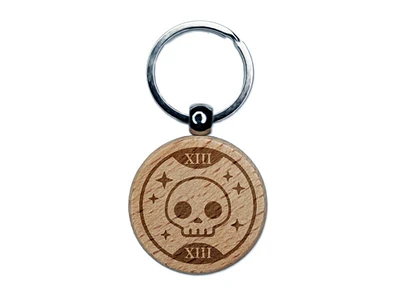 Death Tarot Card Engraved Wood Round Keychain Tag Charm