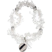 Earth's Jewels Semi-Precious Natural Crystal Quartz Clear 2-Strand Bracelet, Circle Charm