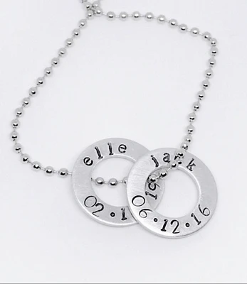 Personalized Washer Necklace, Custom Word Necklace, Fathers Day Gift, Mom Gift, Childs Name and Birth Date Jewelry