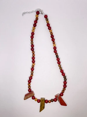 Dark red beads with wooden beads and tigers eye pieces