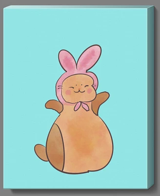 Cat in Bunny Hat Cute Wall Art Decor for Spring and Easter | Kids' Bedroom | Pastel Colors | Doodle Art Illustration