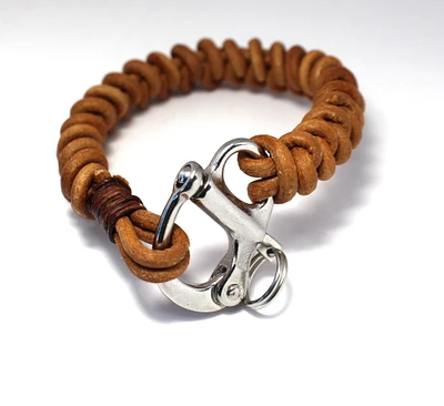 Woven Rounded Leather Bracelet with Snap Shackle Lock