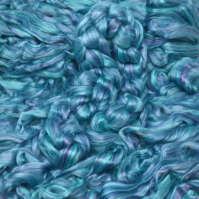 Designer Blend Bamboo Combed Top Roving for Spinning, Felting, and Weaving. Colorful, Exotic - Limited Edition. Glacier Bay