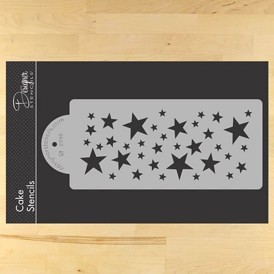 Scattered Stars Cake Stencil | C999 by Designer Stencils | Cake Decorating Tools | Baking Stencils for Royal Icing, Airbrush, Dusting Powder | Reusable Plastic Food Grade Stencil for Cakes | Easy to Use & Clean Cake Stencil