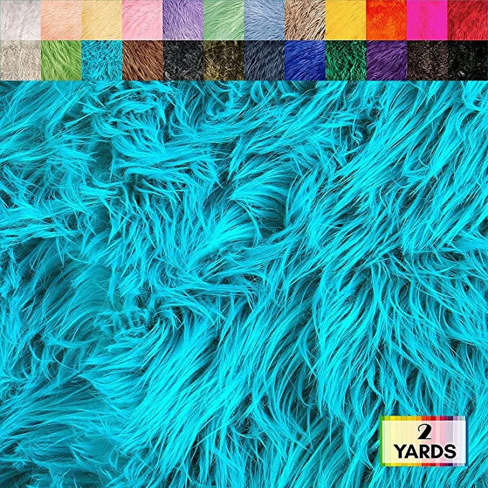 FabricLA Shaggy Faux Fur by The Yard | 72" x 60" | Craft & Hobby Supply for DIY Coats, Home Decor, Apparel, Vests, Jackets, Rugs, Throw Blankets, Pillows | Turquoise, 2 Yards
