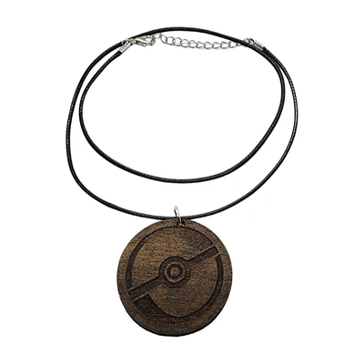 Pokeball Design Wood Painted or Stained Necklace Handmade Laser Cut and Engraved