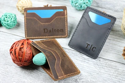 CARD WALLET, Leather Wallet gift for dad, minimal Gift For Him, Father Boyfriend Husband