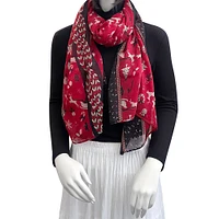 Wrapables Lightweight Winter Holiday Long Scarf, Reindeer & Sled Red