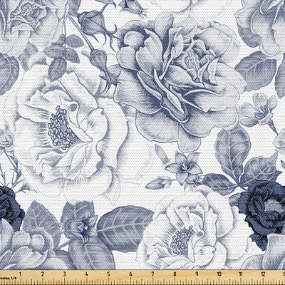 Ambesonne Shabby Flora Fabric by The Yard, Garden Spring Roses Buds with Leaves Flowers Romantic Image Art, Decorative Fabric for Upholstery and Home Accents, 2 Yards, Cadet Blue