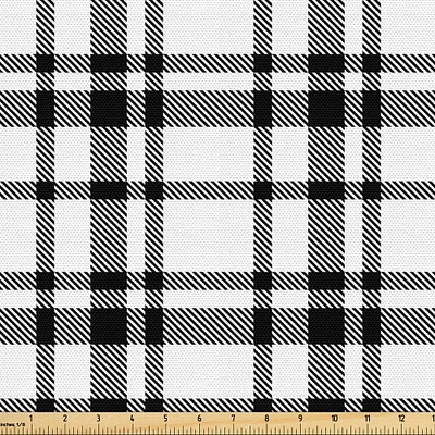 Ambesonne Plaid Fabric by The Yard, Black and White Tartan Pattern Graphic Grid Art Design with Traditional Influences, Decorative Fabric for Upholstery and Home Accents, Yards