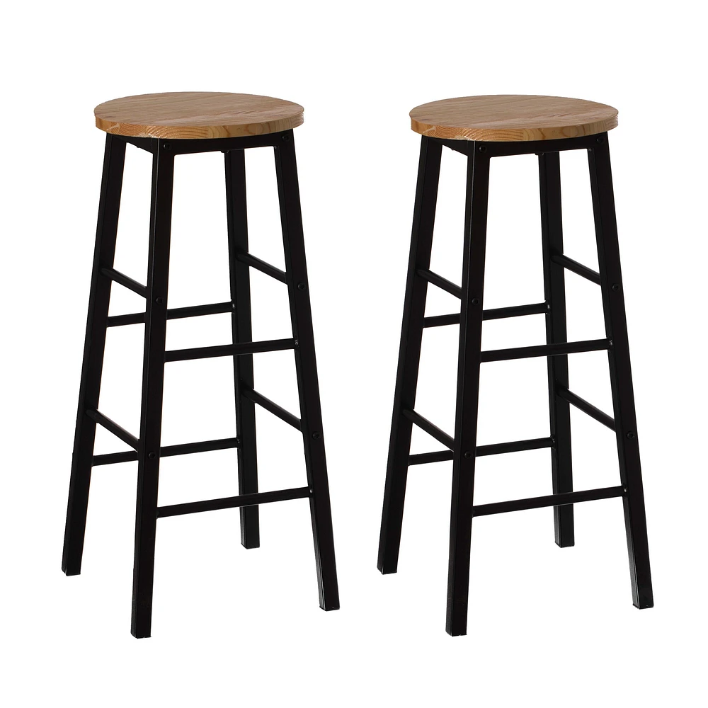 Wooden Rustic Round Bar Stool with Footrest for Indoor and Outdoor