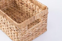 Natural Woven Water Hyacinth Wicker Rectangular Storage Bin Basket with Handles