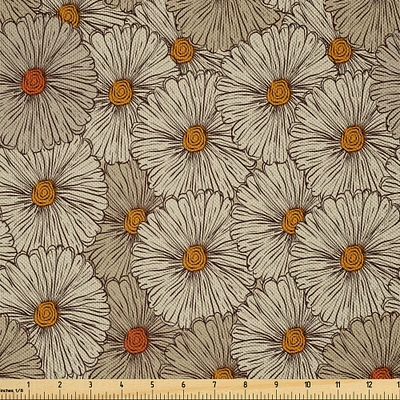 Ambesonne Vintage Fabric by The Yard, Sketch Art Style Gerbera Daisies Abstract Flowers Autumn Garden Flourish, Decorative Satin Fabric for Home Textiles and Crafts, 10 Yards, Tan Orange Marigold