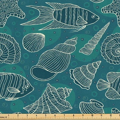 Ambesonne Sea Shells Fabric by The Yard Nautical Ocean Pattern Underwater World Sea Life Themed Art Sketch Style Decorative Printed Material for Furniture Upholstery and Home Accents 1 Yard Teal Blue
