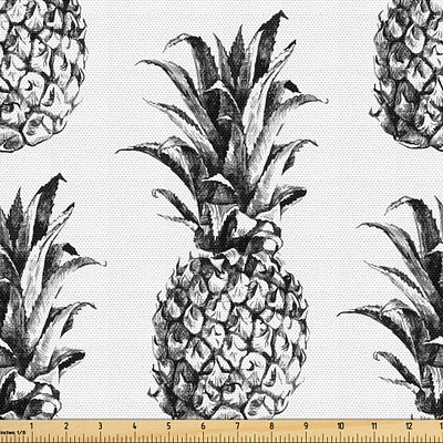 Ambesonne Pineapple Fabric by The Yard, Hand Drawn Tropical Theme Vintage Style Pineapple Fruit Pattern, Decorative Fabric for Upholstery and Home Accents, Yards
