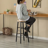 Wooden Rustic Round Bar Stool with Footrest for Indoor and Outdoor