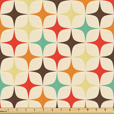 Ambesonne Yellow and Brown Fabric by The Yard, Retro-Themed Geometric with Colorful Stars, Decorative Fabric for Upholstery and Home Accents, Yards