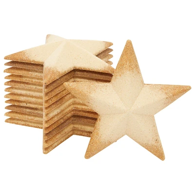 12 Pack Unfinished 3D Wood Stars for Crafts, Wooden Cutouts for 4th of July Decorations, Christmas Ornaments (4.5 x 1 In)