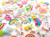 Unicorn and Rainbow Charm Mix, 20 pc, Kawaii Resin Pendant Grab Bag, Adorabilities