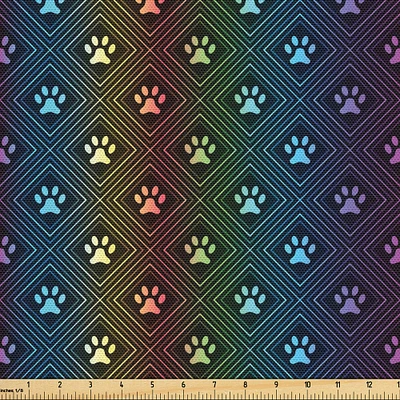 Ambesonne Dog Lover Fabric by The Yard, Paw Print Pattern Diamond Shaped Rhombus Shapes Design Geometric Arrangement, Decorative Fabric for Upholstery and Home