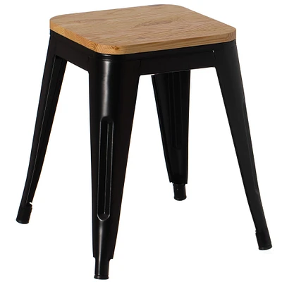 Decorative Accent Bar Stool for Indoor and Outdoor, Wooden Brown and Metal Black