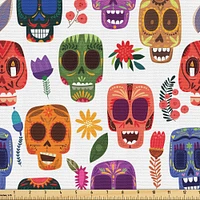 Ambesonne Day of The Dead Fabric by The Yard, Art Wooden Scary Cartoon Funny Details Print, Decorative Fabric for Upholstery and Home Accents, 1 Yard, Orange Coral