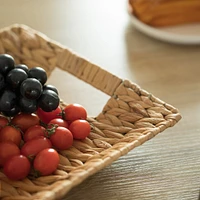 Natural Decorative Rectangular Hand-Woven Water Hyacinth Serving Tray with Built-in Handles