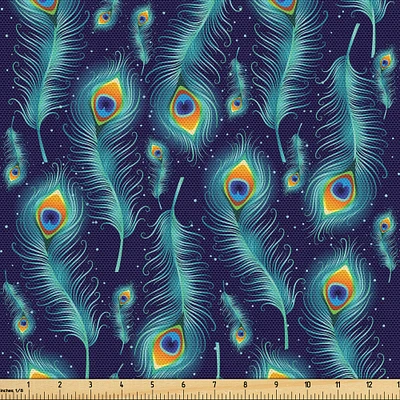 Ambesonne Peacock Fabric by The Yard, Graphic Peacock Bird Feathers Background Designed Image, Decorative Fabric for Upholstery and Home Accents, 10 Yards, Navy Blue