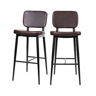 Merrick Lane Regency Faux Leather Barstools Contemporary Metal Frame Stools with Integrated Footrest - Set of 2