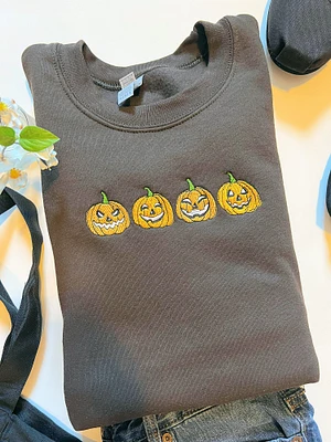 Pumpkin Embroidered Sweatshirt | Pumpkin Sweater | Jack-o-Lantern Sweatshirt | Halloween Sweatshirt | Halloween Sweater | Spooky Season