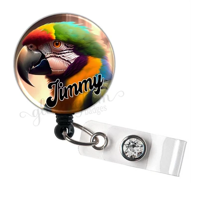 Parrot Retractable Badge Holder Reel, Personalized Name Badge Reel, Tropical Badge Holder, Colorful Tropical Badge Reel - GG6375B