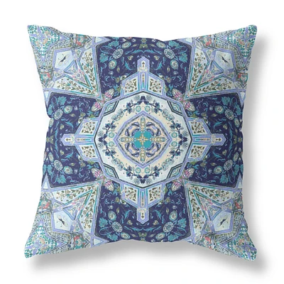 26 Indigo Blue Floral Geo Indoor Outdoor Throw Pillow
