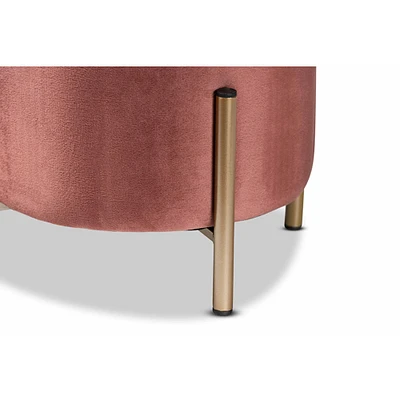 Baxton Studio Thurman Contemporary Glam and Luxe Pink Velvet Fabric Upholstered and Gold Finished Metal Ottoman