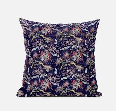 20" Midnight Blue Roses Zippered Suede Throw Pillow