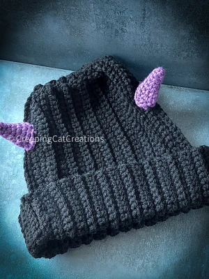 Devil horn hat, spooky hat, devil horn beanie, devil horns, gifts for him, gifts for her, halloween hat, halloween beanie