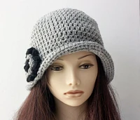 Wool Flapper Cloche Hat With Flower For Woman