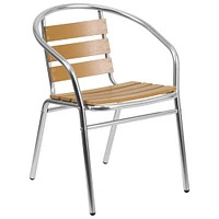 Emma and Oliver Aluminum Commercial Indoor-Outdoor Restaurant Stack Chair with Triple Slat Faux Teak Back