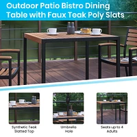 Merrick Lane Hampstead Three Piece Faux Teak Patio Dining Set for Indoor and Outdoor Use - Table and Two Club Chairs