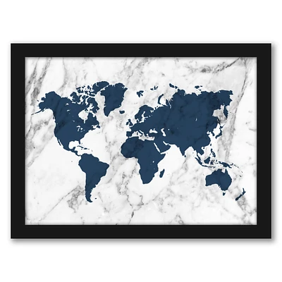 Marble World Map (Navy) by Samantha Ranlet Frame 