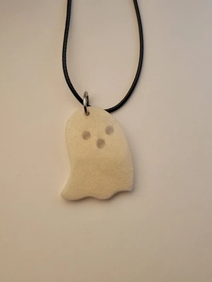 Handmade Spooky Halloween Ghost Pendant Necklace or Keychain in White