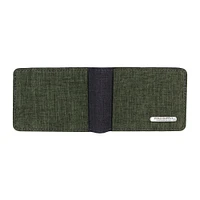 Mens Green and Gray Polyester Poplin Fabric Bifold Wallet, Canvas Vegan Billfold Wallet, Fabric Wallet for Men Handmade in California