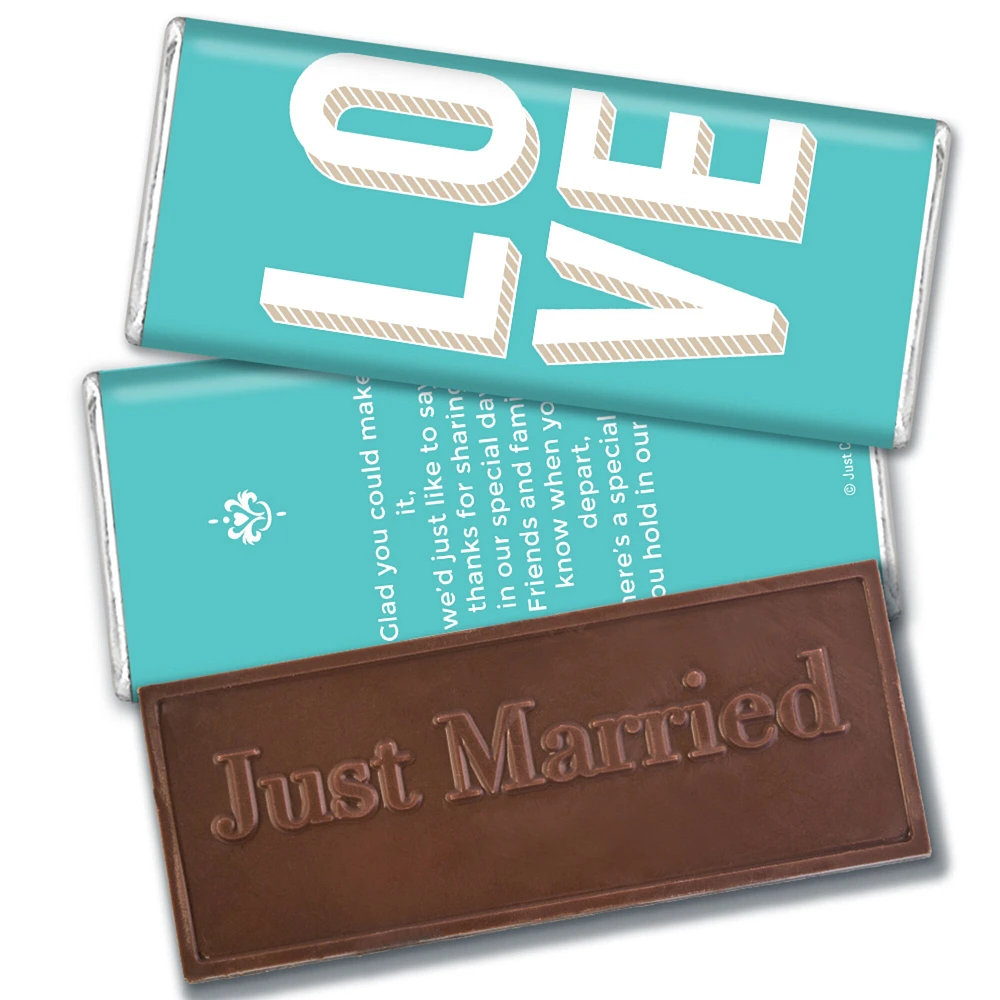 Wedding Candy Party Favors Embossed Belgian Chocolate Bars - Love